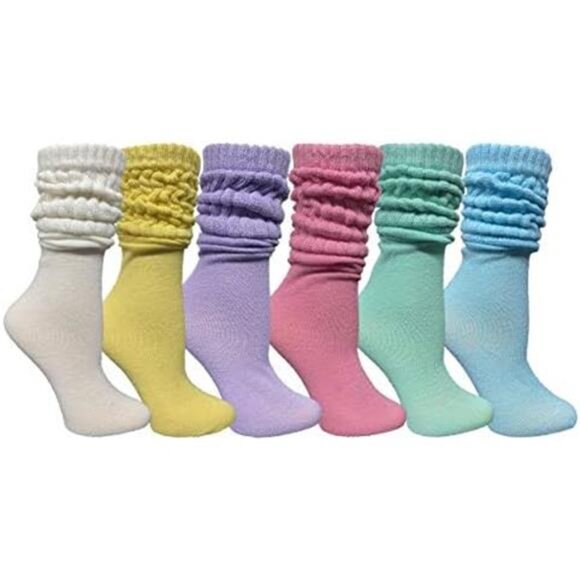 6 Pairs Women's Scrunched Slouch Socks, Cotton Boot Socks Bulk - Picture 1 of 16